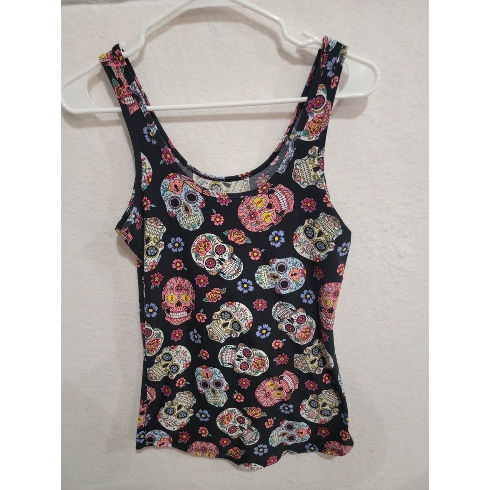 No Boundaries Cyber Y2K Tank Top JR L 11-13 Black Skeleton Day of‎ the Dead Goth